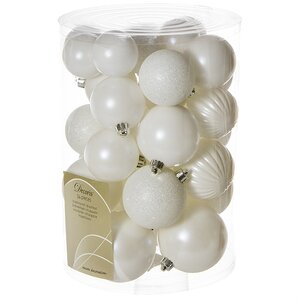 Набор пластиковых шаров Grande Collection - Белоснежный 34 шт, mix Kaemingk/Winter Deco фото 1