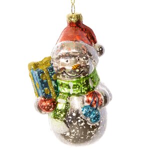 Винтажная елочная игрушка Снеговик с подарками 12 см, пластик, подвеска Новогодняя Сказка фото 1