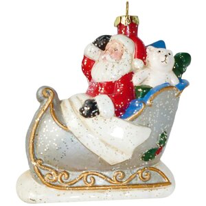 Елочная игрушка Санта в санях 10 см, подвеска Новогодняя Сказка фото 1