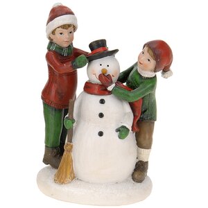 Статуэтка "Лепим снеговика" красный шарф, 13*9*16 см, керамика Koopman фото 1