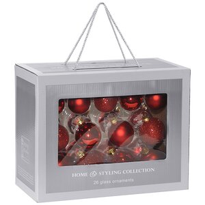 Набор стеклянных шаров Красный Чемоданчик mix, 26 шт Koopman фото 1