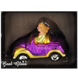 Стеклянная елочная игрушка Девушка на Машинке 13*10*6 см розовая, подвеска Koopman фото 1