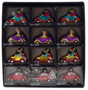 Стеклянная елочная игрушка Санта на Машинке 13*10*6 см красный, подвеска Koopman фото 2