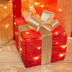 Светящиеся подарки под елку Barrois Red 17-28 см, 3 шт, 90 теплых белых LED, таймер, на батарейках Koopman фото 2