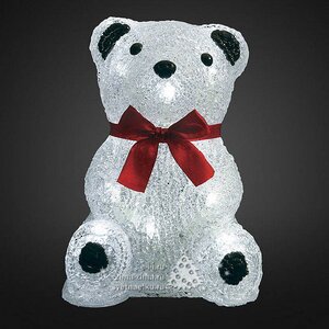 Медвежонок сидящий "С красным бантом и черными ушками" светящийся, 18 см, 16 белых LED ламп, батарейка, IP20 BEAUTY LED фото 1