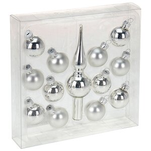 Набор серебряных стеклянных шаров 3 см с верхушкой для настольной елки Koopman фото 1