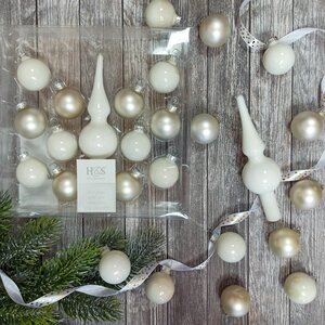 Набор белых стеклянных шаров 3 см с верхушкой для настольной елки Koopman фото 3
