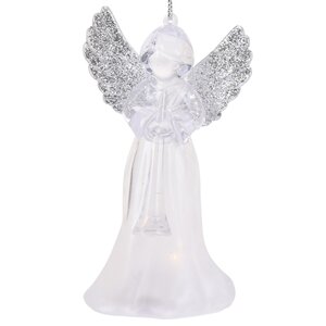Светящаяся елочная игрушка Ангел Иоганно с серебристыми крыльями 12 см на батарейке, RGB LED подсветка, подвеска Koopman фото 4