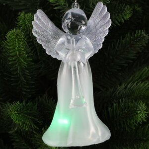 Светящаяся елочная игрушка Ангел Иоганно с перламутровыми крыльями 12 см на батарейке, RGB LED подсветка, подвеска Koopman фото 1