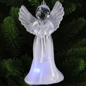 Светящаяся елочная игрушка Ангел Иоганно с перламутровыми крыльями 12 см на батарейке, RGB LED подсветка, подвеска Koopman фото 2
