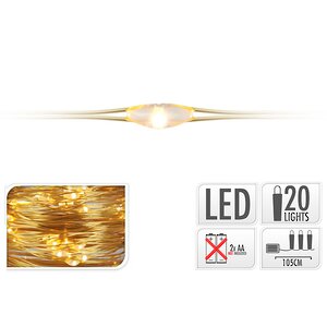 Светодиодная гирлянда Капельки на батарейках 20 экстра теплых белых мини LED ламп 1 м, золотая проволока Koopman фото 2