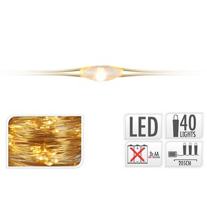 Светодиодная гирлянда Капельки на батарейках 40 экстра теплых белых мини LED ламп 2 м, золотая проволока Koopman фото 2