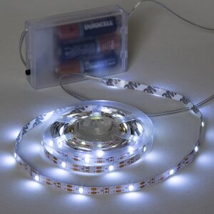Светодиодная лента на батарейках Shine 3 м, 90 холодных белых LED ламп, на липучке, IP20 Koopman фото 1