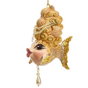 Елочная игрушка Рыбка - Поцелуйчик Королева 13 см золотая, подвеска Goodwill фото 1