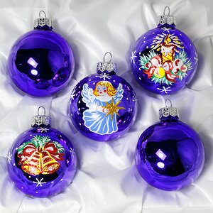 Набор стеклянных елочных шаров Рождественский 6 см, 5 шт, синий Фабрика Елочка фото 1