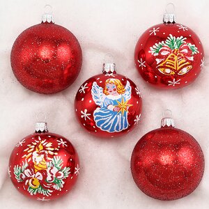 Набор стеклянных елочных шаров Рождественский 6 см, 5 шт, красный Фабрика Елочка фото 1