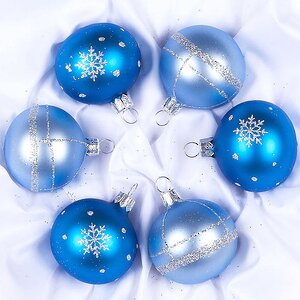 Набор стеклянных елочных шаров Кристалл синий 5 см, 6 шт Фабрика Елочка фото 1