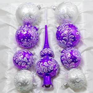 Набор стеклянных елочных шаров с верхушкой Утренний фиолетовый Фабрика Елочка фото 1