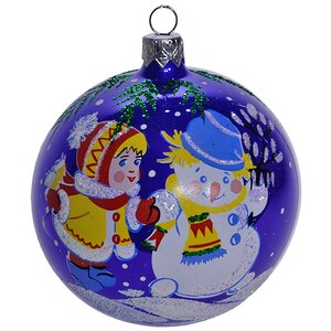 Стеклянный елочный шар Зимняя забава 8 см синий Фабрика Елочка фото 1