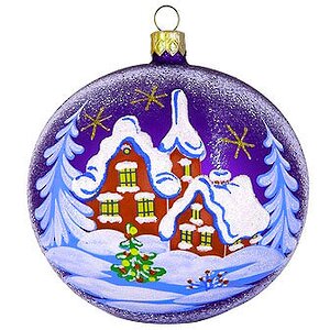 Стеклянный елочный шар Снежный Пейзаж 9 см фиолетовый Фабрика Елочка фото 1