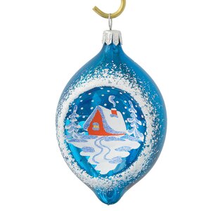 Стеклянная елочная игрушка Сосулька - Зима 11 см, голубая, подвеска Фабрика Елочка фото 1