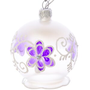 Стеклянный елочный шар Цветочный узор 7 см прозрачный с фиолетовым Фабрика Елочка фото 1
