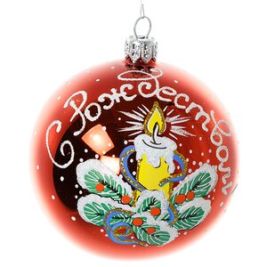 Стеклянный елочный шар Рождественский 8 см красный глянцевый Фабрика Елочка фото 1