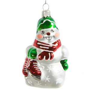 Стеклянная елочная игрушка Снеговик в красном шарфе 8 см, подвеска Фабрика Елочка фото 1