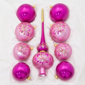 Набор стеклянных елочных шаров с верхушкой Грезы, розовый с вишневым Фабрика Елочка фото 1