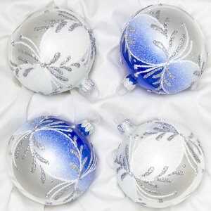Набор стеклянных елочных шаров Зимнее сияние 7 см, 4 шт, синий Фабрика Елочка фото 1