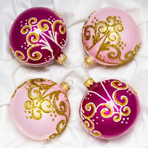 Набор стеклянных елочных шаров Позитив 8 см, 4 шт розовый с бордовым Фабрика Елочка фото 1