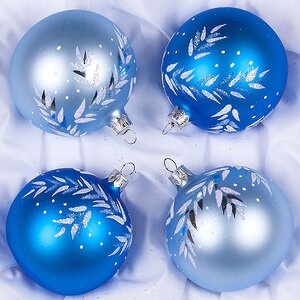 Набор стеклянных елочных шаров Новогодний 7 см, 4 шт синий с голубым Фабрика Елочка фото 1