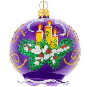 Стеклянная елочная игрушка Колокольчик Свечи 8 см фиолетовый Фабрика Елочка фото 1