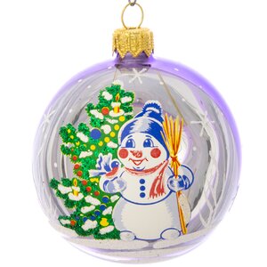 Стеклянный елочный шар Снеговик 7 см фиолетовый Фабрика Елочка фото 1