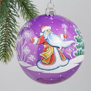 Стеклянный елочный шар Дед Трескун 9 см фиолетовый Фабрика Елочка фото 1