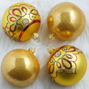 Набор стеклянных елочных шаров Адажио 7 см, 4 шт золотой с красным Фабрика Елочка фото 1