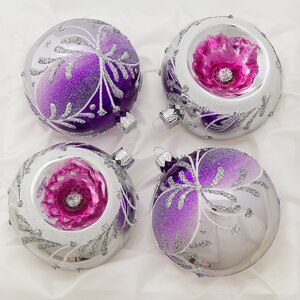 Набор стеклянных елочных шаров Зимние фонарики 8 см, 4 шт фиолетовый Фабрика Елочка фото 1