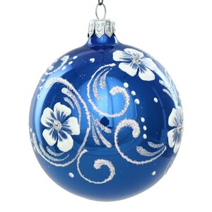 Стеклянный елочный шар Белые Цветы 7 см синий Фабрика Елочка фото 1