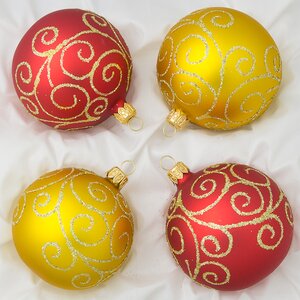 Набор стеклянных елочных шаров Садко 7 см, 4 шт красный с золотым Фабрика Елочка фото 1