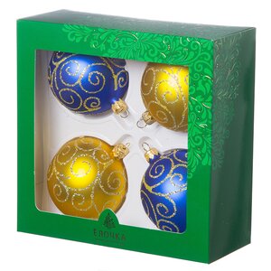 Набор стеклянных елочных шаров Садко 7 см, 4 шт синий с золотым Фабрика Елочка фото 2