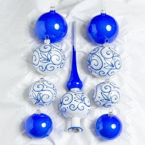 Набор стеклянных елочных шаров с верхушкой Признание синий Фабрика Елочка фото 1