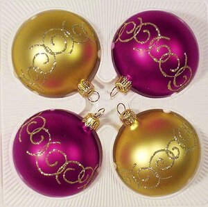 Набор стеклянных елочных шаров Плетение 6 см, 4 шт фиолетовый с золотым Фабрика Елочка фото 1