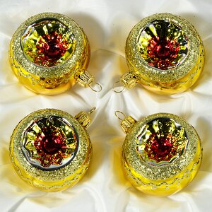 Набор стеклянных елочных шаров Фонарики 6 см, 4 шт золотой Фабрика Елочка фото 1
