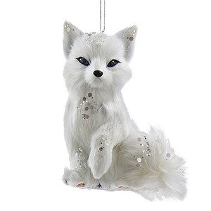 Елочное украшение Меховая белая лисичка сидящая, 10 см, подвеска Kurts Adler фото 1
