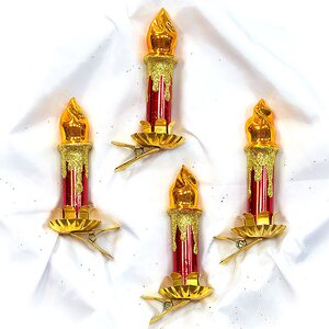 Набор елочных фигурок Свечи 8.5 см, 4 шт, золото с красным, стекло, клипса Фабрика Елочка фото 1