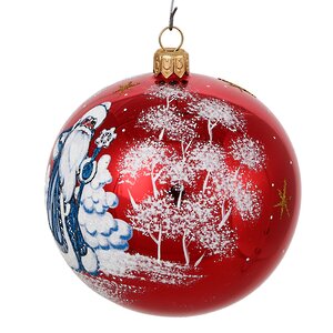 Стеклянный елочный шар Дед Мороз 9 см красный Фабрика Елочка фото 2