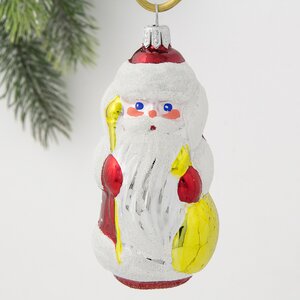 Стеклянная елочная игрушка Дед Мороз 8 см, подвеска Фабрика Елочка фото 1