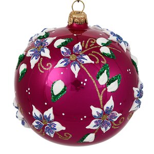 Стеклянный елочный шар Цветочный 9 см лиловый глянцевый Фабрика Елочка фото 1