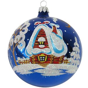 Стеклянный елочный шар Ночь перед Рождеством 9 см синий Фабрика Елочка фото 1