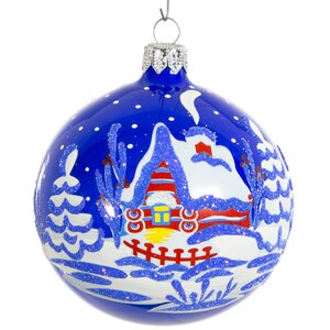 Стеклянный елочный шар Зимовье 8 см голубой Фабрика Елочка фото 1